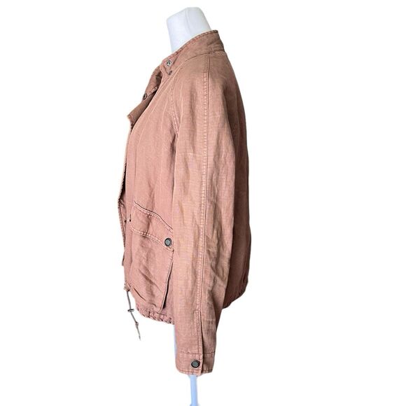 Free People XS Utility Bomber Jacket Brown Full Zip Front Cotton Linen - Picture 7 of 8